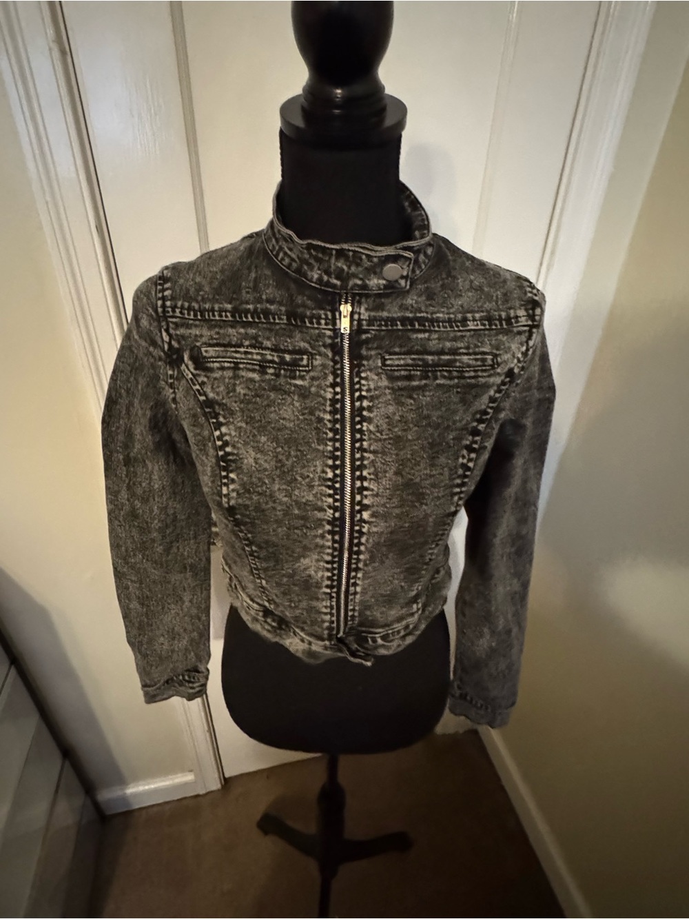 Windsor Washed Black Zip-Front Denim Jacket